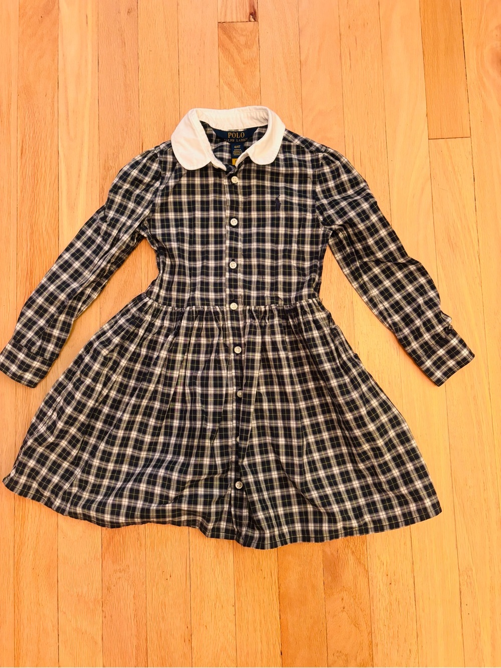 Polo by Ralph Lauren Navy and White Plaid Button-Down Girls Dress Sz: 4/4T - Picture 2 of 5